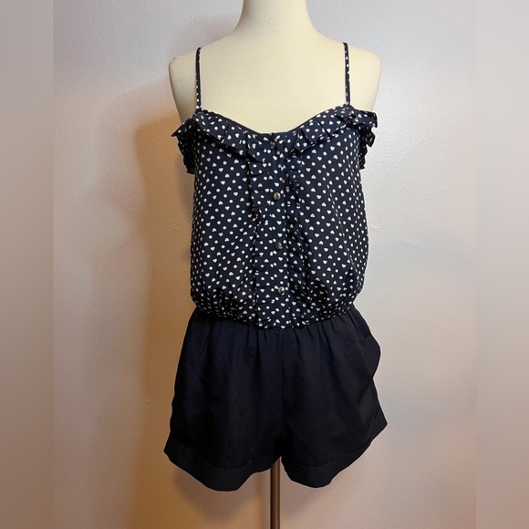 Vintage Express polka dots and hearts black and white romper Size Xs - Picture 6 of 8